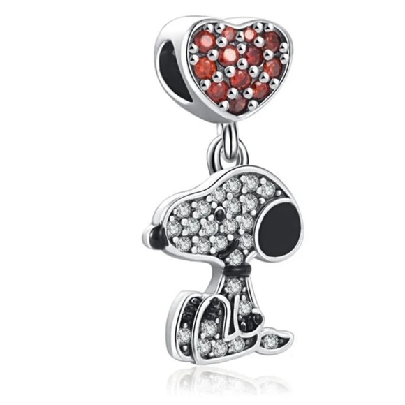 Peanuts Snoopy Dog Heart Dangle Charm Sterling Silver 925 NWOT - Picture 1 of 6